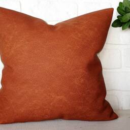 Terracotta Faux Leather Pillow Cover Rustic Modern Home Decor - 16'' X 16'' - thumbnail 2