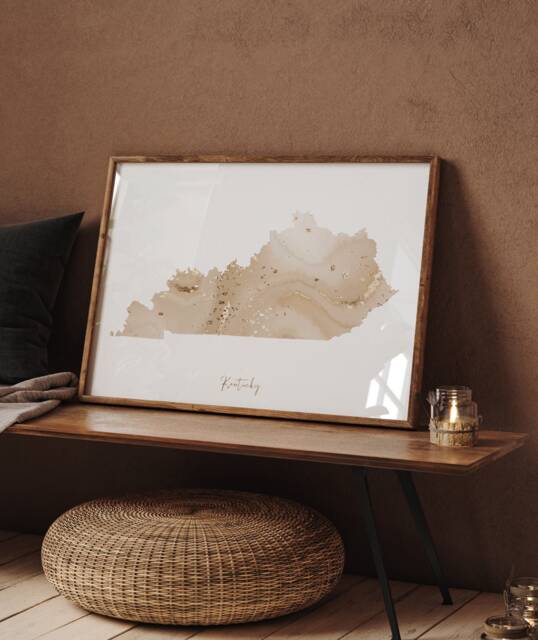 Kentucky Map Beige & Gold Wall Art Print - Us State Usa United States Of America - image 1