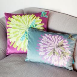Bees On Flower Cushion - Handmade Digitally Printed Luxurious Shimmer Velvet Cushion, Decorative Pillow Cover, Living Room Decor - thumbnail 2