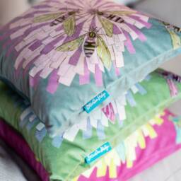 Bees On Flower Cushion - Handmade Digitally Printed Luxurious Shimmer Velvet Cushion, Decorative Pillow Cover, Living Room Decor - thumbnail 3