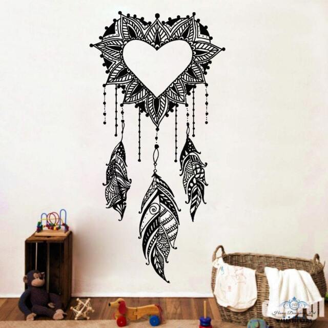 Dream Catcher Wall Decals Amulets Feather Heart Love Vinyl Sticker Boho Bedding Home Decor Bedroom Bohemian Stiskers Art Mural Ms761 - image 1