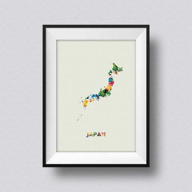 Japan Watercolor Map Art Print Ink Splash Poster Canvas