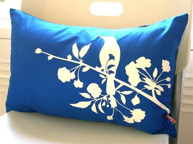 Cobalt Blue Blooming Blossom Rectangle Pillow - image 1