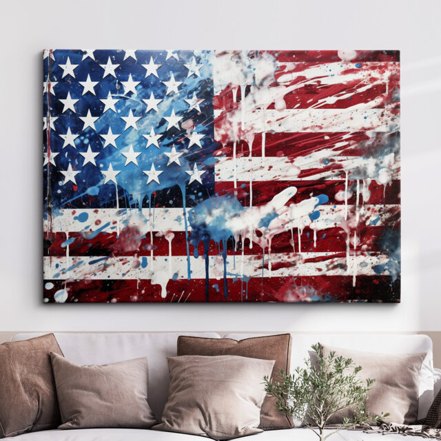 American Flag Usa Abstract America Modern Painting Wall Art, Framed Canvas Poster Print, Home Office Room Decor, Gifts - image 1