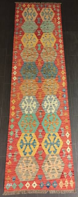 Tribal Kilim Runner, Handmade Artisan Afghan Turkish Aztec Sheep Wool Runner Rug 298x83 cm - image 1