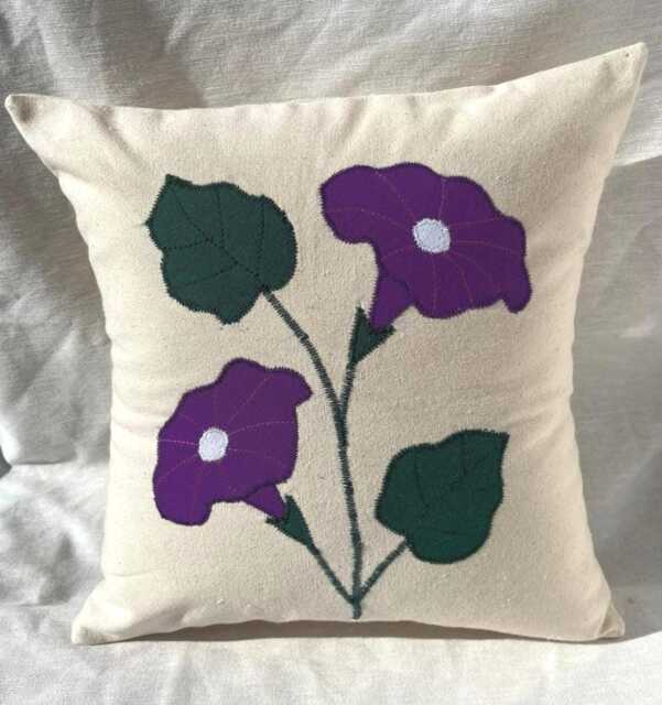 September Birth Flower Pillow, Morning Glory Cushion, Purple Handmade Floral Countryside, Gift For Her 30Th 40Th 50Th 60Th Birthday - image 1