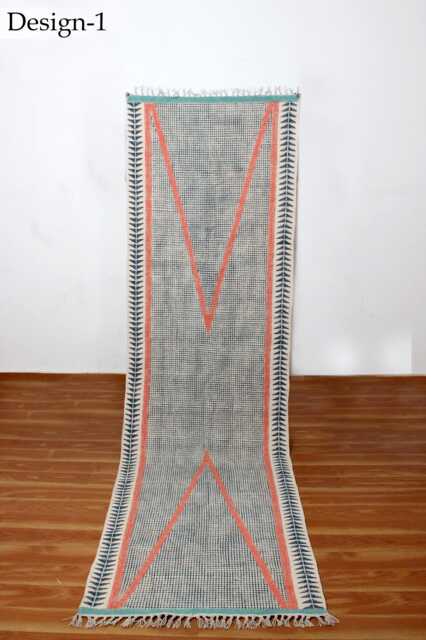 Handmade Cotton Runner Rug Brown Indian Rug, Custom Size - image 1