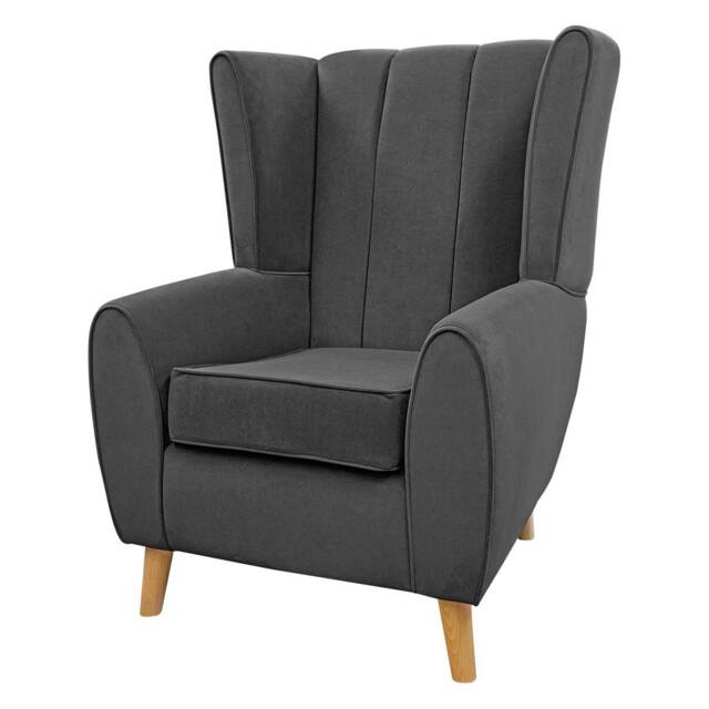 Handmade Dark Grey Velvet Wingback Armchair Fluted British Design - image 1