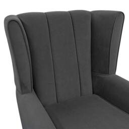 Handmade Dark Grey Velvet Wingback Armchair Fluted British Design - thumbnail 3