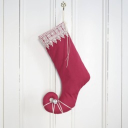 Handmade Elf Christmas Stocking - Red Cotton With Lace Trim - thumbnail 3