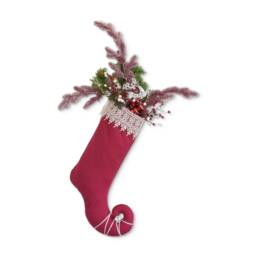 Handmade Elf Christmas Stocking - Red Cotton With Lace Trim - thumbnail 2