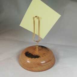Place Card Holder Desk Memo Organizer With Whiskey Barrel Base - Handmade Oak Clip, Stylish Office Decor Gift - thumbnail 2