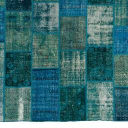 Hand-Knotted Turquoise Blue Patchwork Rug Upcycled Turkish Rug - 8' X 10' - thumbnail 2