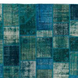 Hand-Knotted Turquoise Blue Patchwork Rug Upcycled Turkish Rug - 8' X 10' - thumbnail 3