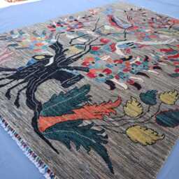Natural Color 6'4x9'5 Tree Of Life Rug, Afghan Tribal Area Top Quality 100% Wool Handmade Pictorial Kids Room Living Rug - thumbnail 2