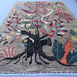 Natural Color 6'4x9'5 Tree Of Life Rug, Afghan Tribal Area Top Quality 100% Wool Handmade Pictorial Kids Room Living Rug - thumbnail 3