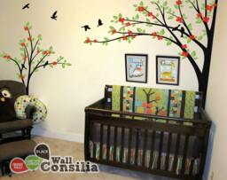 Tree Wall Decal Set Nursery Corner Decor, Birds & Blossoms - thumbnail 1