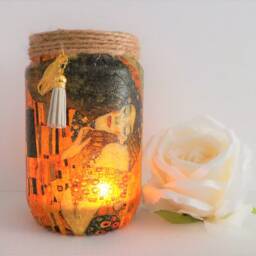 Klimt Kiss Light Up Jar Decoupage Candle Holder - thumbnail 4