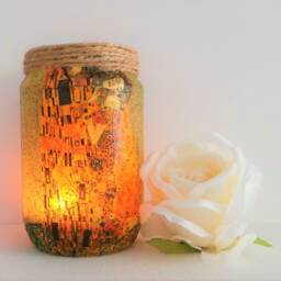 Klimt Kiss Light Up Jar Decoupage Candle Holder - thumbnail 3