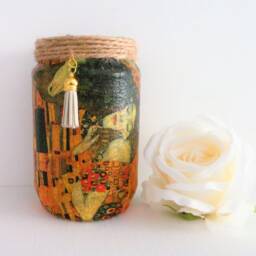 Klimt Kiss Light Up Jar Decoupage Candle Holder - thumbnail 2