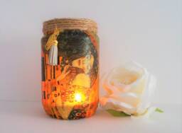 Klimt Kiss Light Up Jar Decoupage Candle Holder - thumbnail 1