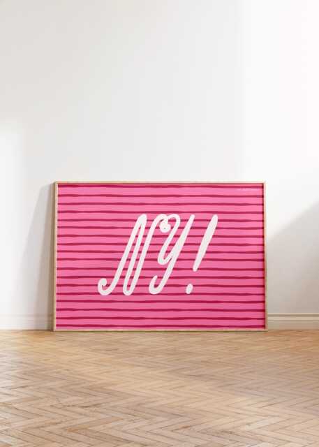 Ny Art Print, Trendy Pink Stripes, New York City Home Decor - image 1