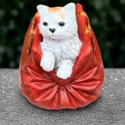Stone Kitty in Red Bag Statue Concrete Kitten Figurine Outdoor Cat Sculpture Cement Animal Decoration Handmade Art Kitty Lover Gift - thumbnail 4
