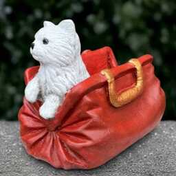 Stone Kitty in Red Bag Statue Concrete Kitten Figurine Outdoor Cat Sculpture Cement Animal Decoration Handmade Art Kitty Lover Gift - thumbnail 1