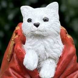 Stone Kitty in Red Bag Statue Concrete Kitten Figurine Outdoor Cat Sculpture Cement Animal Decoration Handmade Art Kitty Lover Gift - thumbnail 2