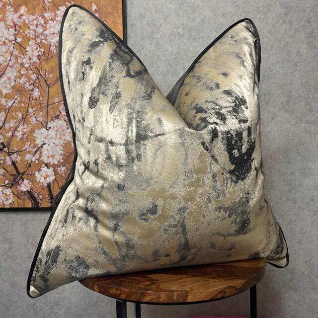 Nero Black Gold Cushion Cover Metallic Designer Fabric Velvet Piping Luxury Pillow Handmade in UK - image 1