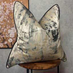 Nero Black Gold Cushion Cover Metallic Designer Fabric Velvet Piping Luxury Pillow Handmade in UK
