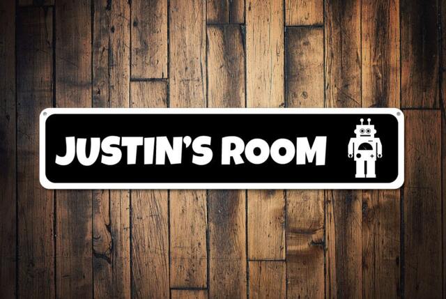 Robot Sign, Custom Children Kid Room Lover Child Decor, Personalized Metal Wall Decor - Quality Aluminum - image 1