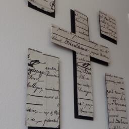 Large Cross Wall Sculpture, Contemporary Decor, Religious Art, Script 5 Piece Sculpture Set, Christian Art - thumbnail 3