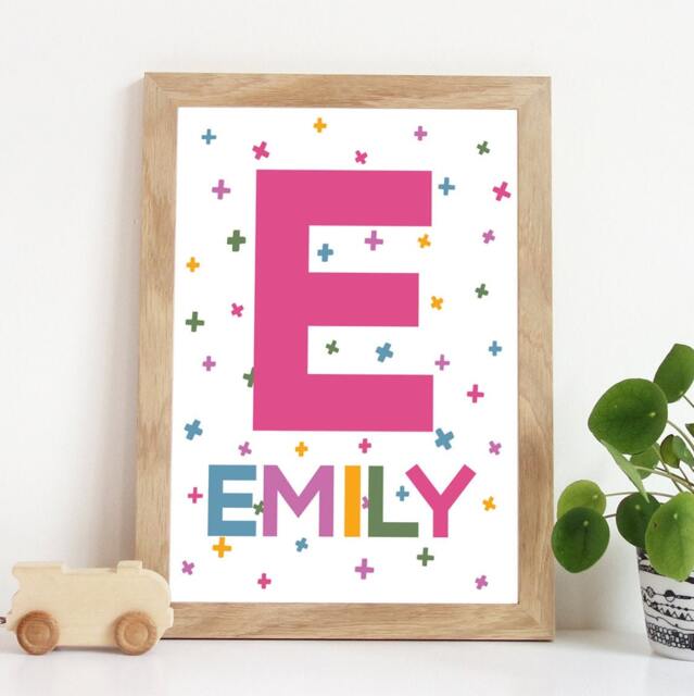 Girls Nursery Prints, Name Print, Pink Decor, Bedroom Wall Art, Kids Colourful Playroom Prints - image 1