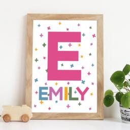 Girls Nursery Prints, Name Print, Pink Decor, Bedroom Wall Art, Kids Colourful Playroom Prints - thumbnail 1