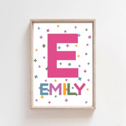 Girls Nursery Prints, Name Print, Pink Decor, Bedroom Wall Art, Kids Colourful Playroom Prints - thumbnail 2