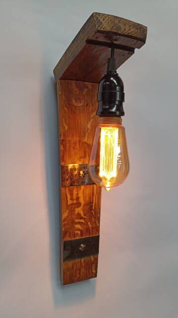 Wine Barrel Sconce Rustic Oak Wall Light Fixture - image 1