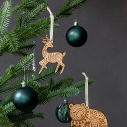 Deer Folk Art Wood Ornament [Scandinavian Christmas, Personalized Gifts, Holiday Decor, Stocking Stuffers, Nordic Ornament] - thumbnail 2