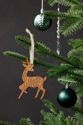 Deer Folk Art Wood Ornament [Scandinavian Christmas, Personalized Gifts, Holiday Decor, Stocking Stuffers, Nordic Ornament]