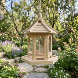 Wooden Hanging Bird Feeder House Outdoor Garden Feeder, Rustic Gazebo Decorative - thumbnail 3