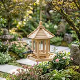 Wooden Hanging Bird Feeder House Outdoor Garden Feeder, Rustic Gazebo Decorative - thumbnail 2