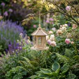 Wooden Hanging Bird Feeder House Outdoor Garden Feeder, Rustic Gazebo Decorative - thumbnail 4