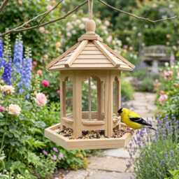 Wooden Hanging Bird Feeder House Outdoor Garden Feeder, Rustic Gazebo Decorative