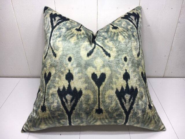Ikat Silk Pillow Cover - 24x24, Handwoven Accent Cushion - image 1