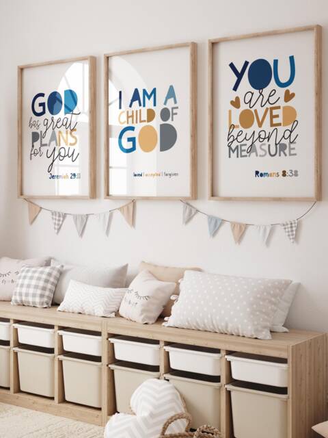 Set Of 3 Bible Verse Prints, Christian Wall Art, Boys Nursery Bedroom Decor, Scripture Sunday School - image 1