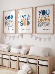 Set Of 3 Bible Verse Prints, Christian Wall Art, Boys Nursery Bedroom Decor, Scripture Sunday School - thumbnail 1