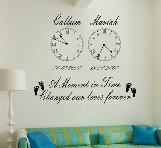 Personalised Birth Clocks X 2, Living Room Vinyl Wall Art Sticker Decal - image 1