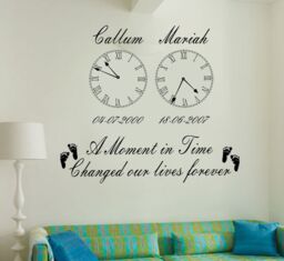 Personalised Birth Clocks X 2, Living Room Vinyl Wall Art Sticker Decal - thumbnail 1