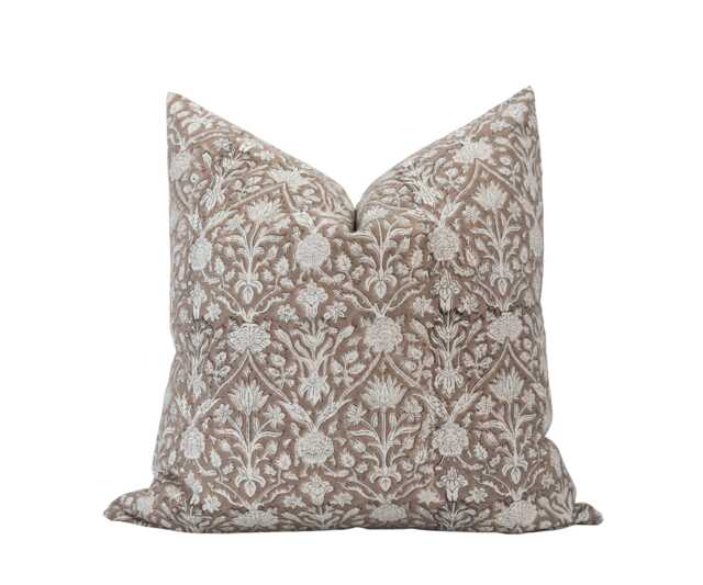 Haley -- Taupe Beige Floral Pillow Cover Block Print Farmhouse Brown Spring Neutral - image 1