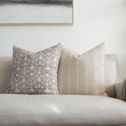 Haley -- Taupe Beige Floral Pillow Cover Block Print Farmhouse Brown Spring Neutral - thumbnail 2